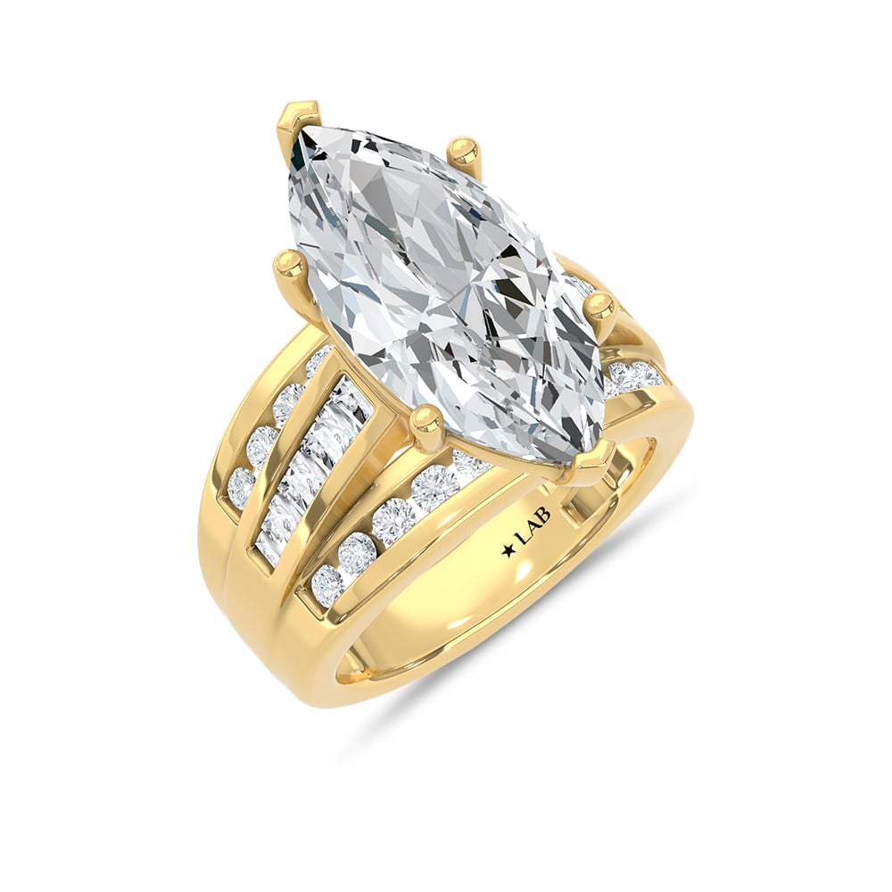 14K Yellow Gold Lab Grown Diamond 5 ct.Tw. Marquise Shape Engagement Ring (IGI Certified 4ct)