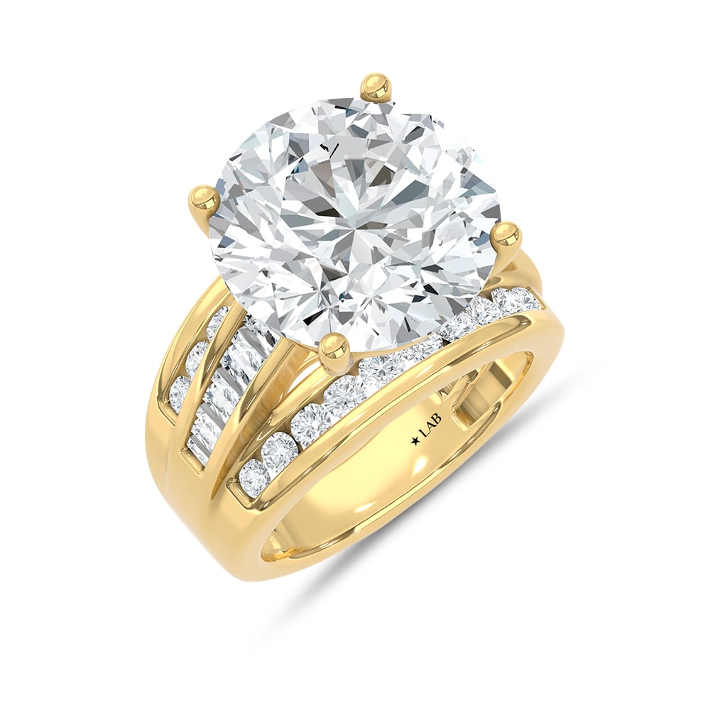 14K Yellow Gold Lab Grown Diamond 5 ct.Tw. Round Shape Engagement Ring (IGI Certified 6ct)