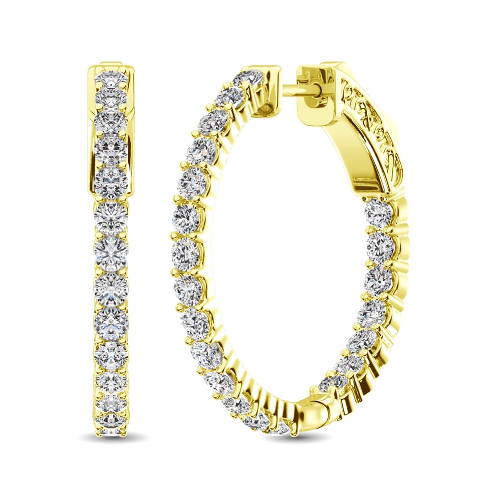 14K Yellow Gold Lab Grown Diamond 2 Ct.Tw. In and Out Hoop Earrings (3/4 inches)