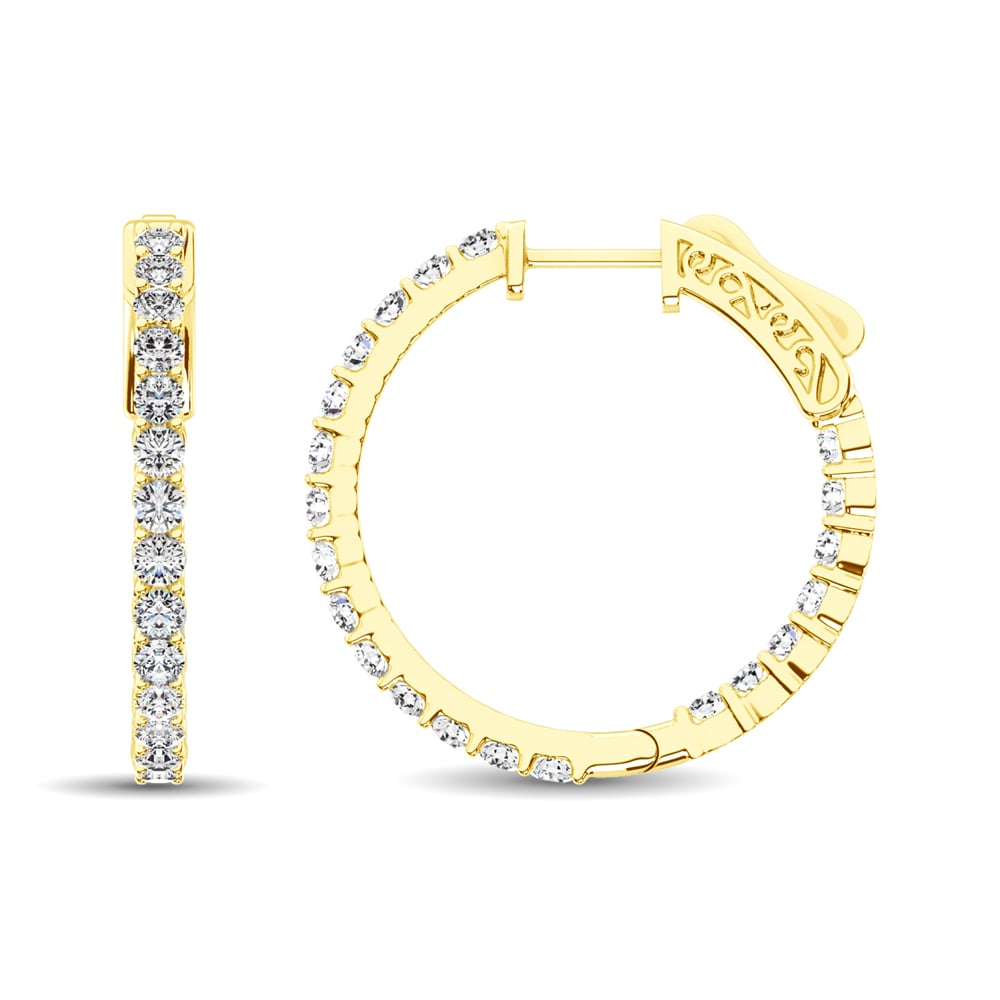 14K Yellow Gold Lab Grown Diamond 3 Ct.Tw. In and Out Hoop Earrings (1 1/4 inches)