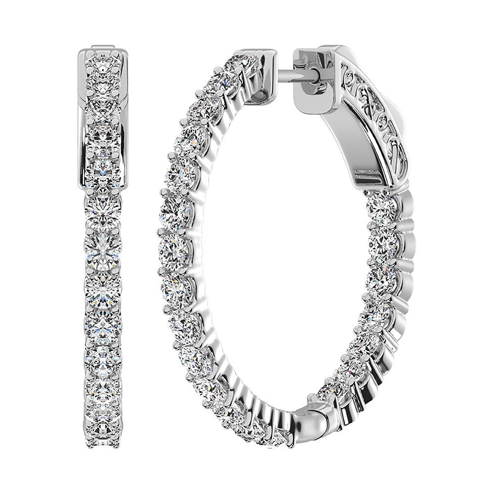 14K White Gold Lab Grown Diamond 3 5/8 Ct.Tw. In and Out Hoop Earrings (1 inches)
