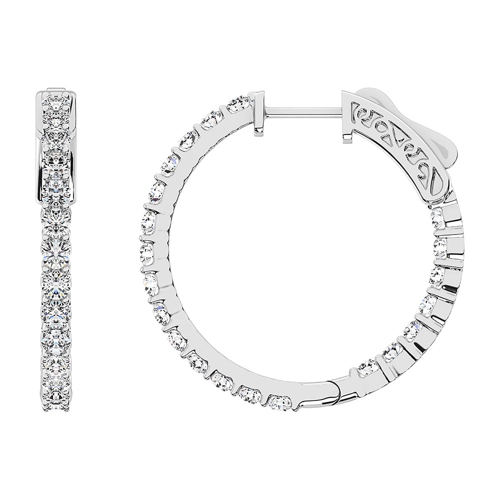 14K White Gold Lab Grown Diamond 3 5/8 Ct.Tw. In and Out Hoop Earrings (1 inches)