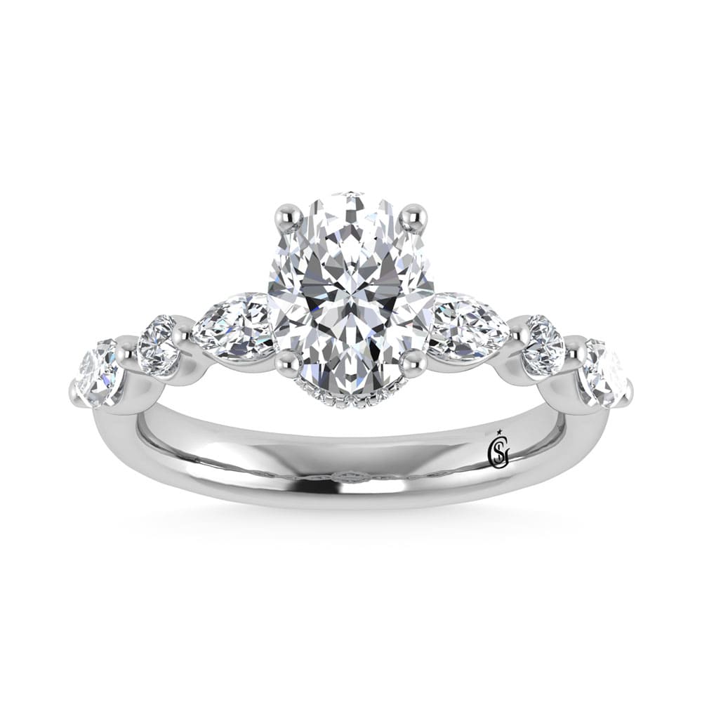 14K White Gold Lab Grown Diamond 2 1/2 Ct.Tw. Oval Shape Halo Engagement Ring (IGI Certified Center 2ct)