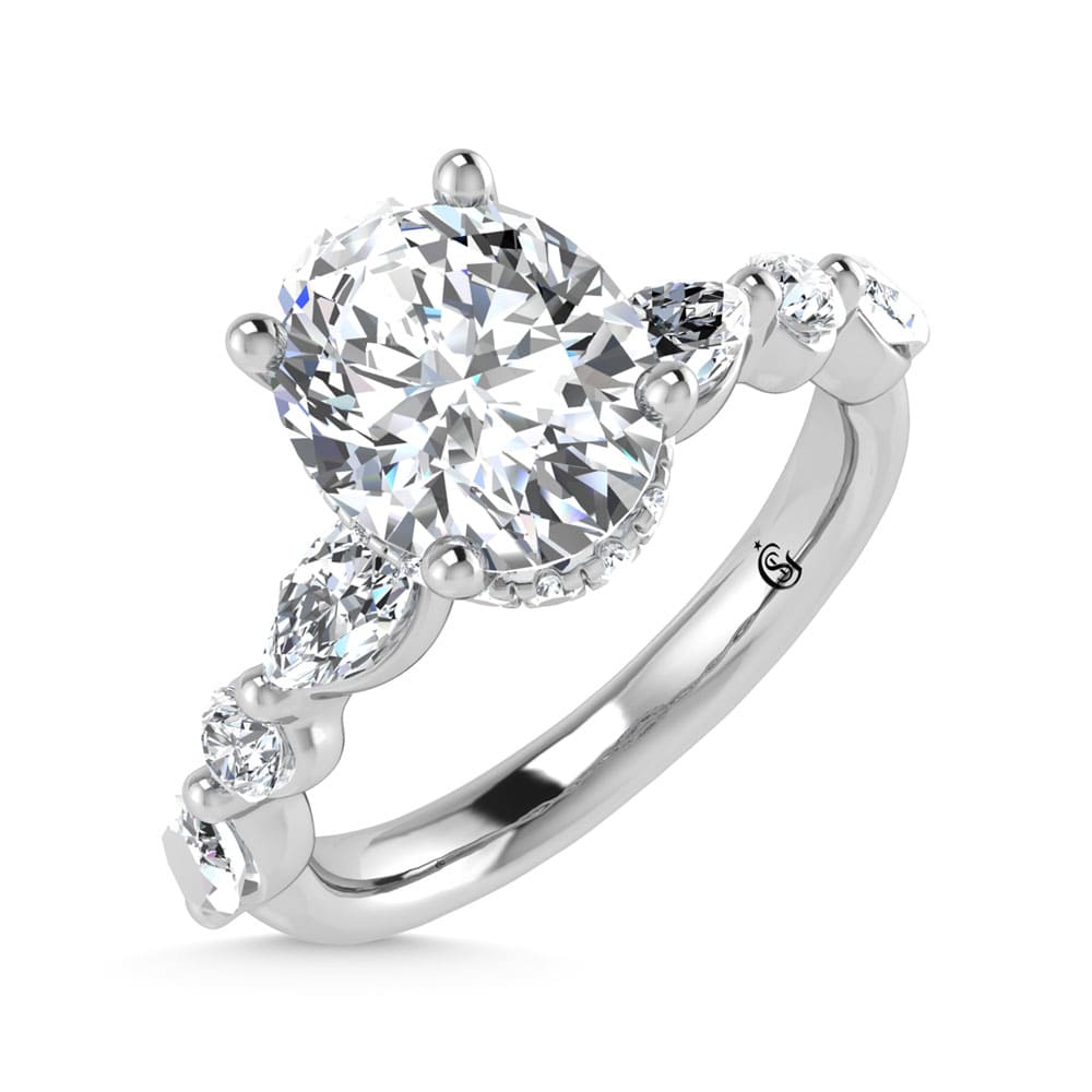 14K White Gold Lab Grown Diamond 2 1/2 Ct.Tw. Oval Shape Halo Engagement Ring (IGI Certified Center 2ct)