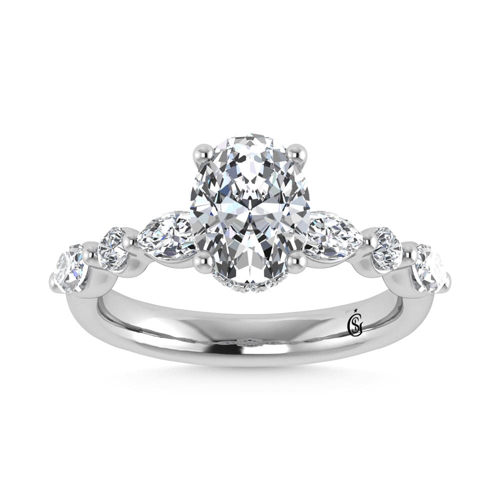 14K White Gold Lab Grown Diamond 3 5/8 Ct.Tw. Marquise and Round Shape Halo Engagement Ring (Center Oval)
