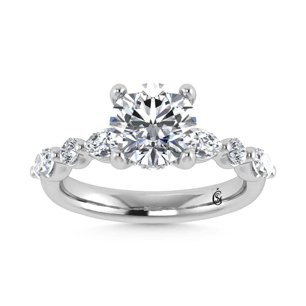 14K White Gold Lab Grown Diamond 2 1/2 Ct.Tw. Round Shape Halo Engagement Ring (IGI Certified Center 2ct)