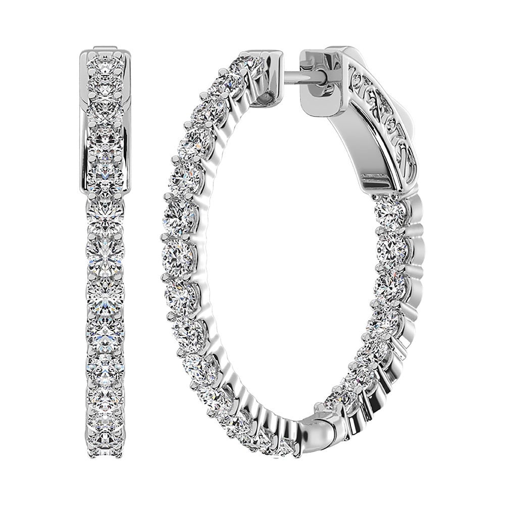 14K White Gold Lab Grown Diamond 1 Ct.Tw. In and Out Hoop Earrings (3/4 inches)