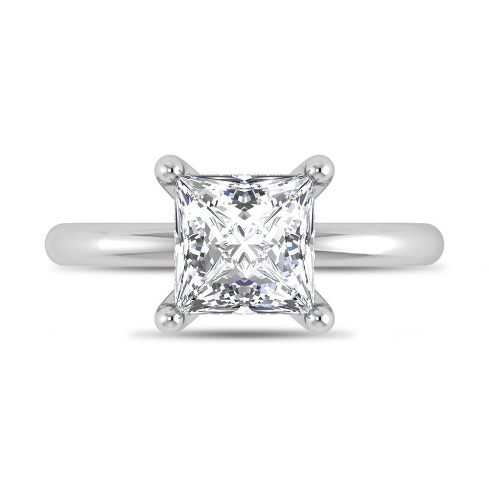 14K White Gold Lab Grown Princess Shape Lab Grown Diamond 2 1/20 ct.tw. Certified Solitaire Engagement Ring (IGI Certified Center 2ct)