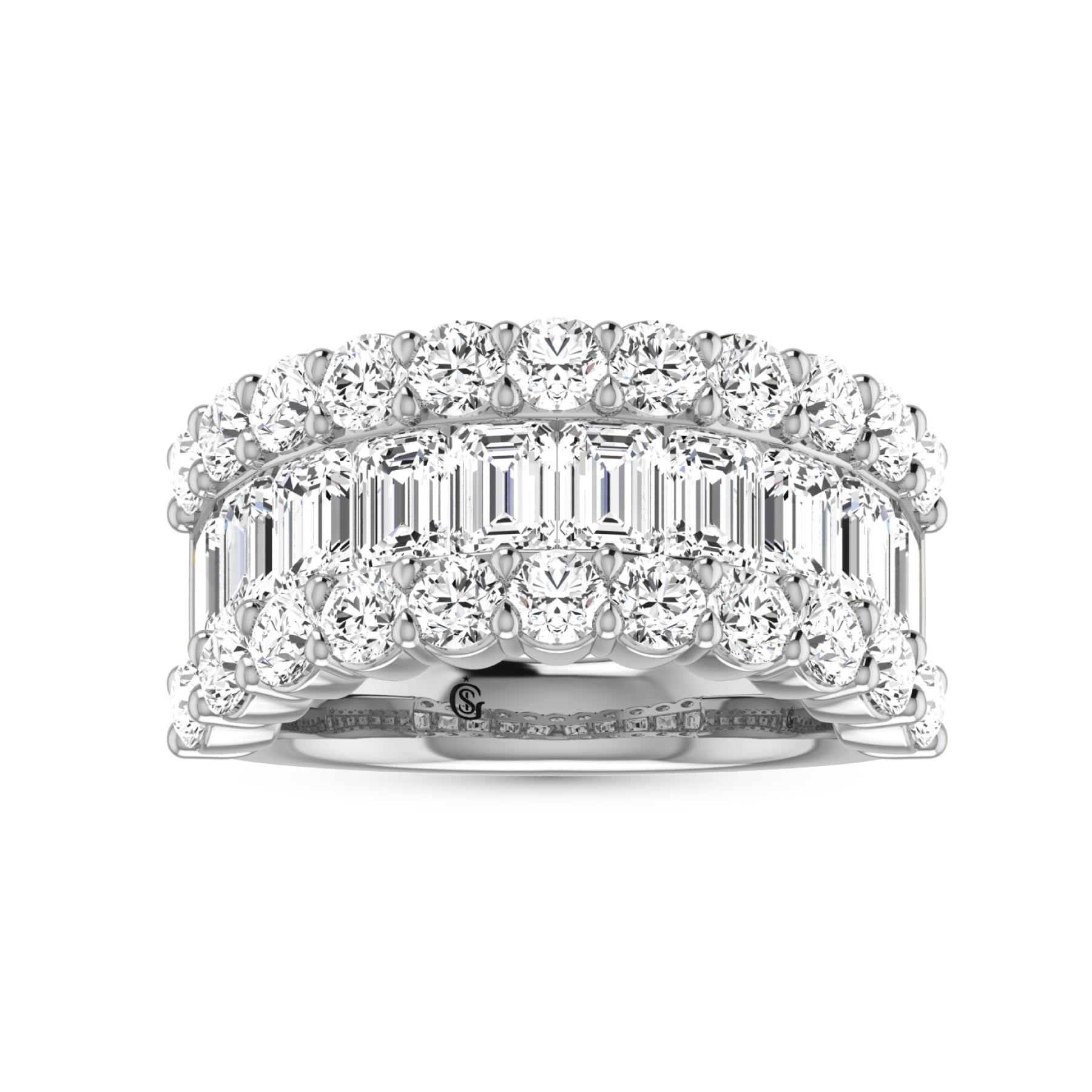 14K White Gold Lab Grown Diamond 4 3/8 Ct.Tw. Round and Emerald Band