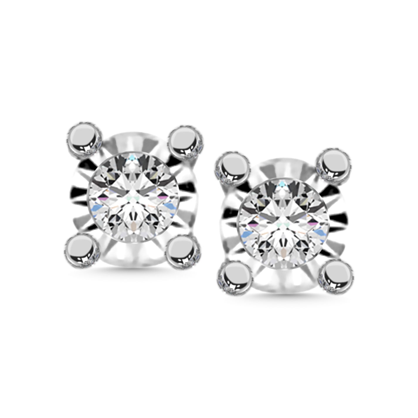 Sterling Silver Lab Grown Diamond 1/20 Ct.Tw. Illusion Stud Earrings  (1/10CT Look)