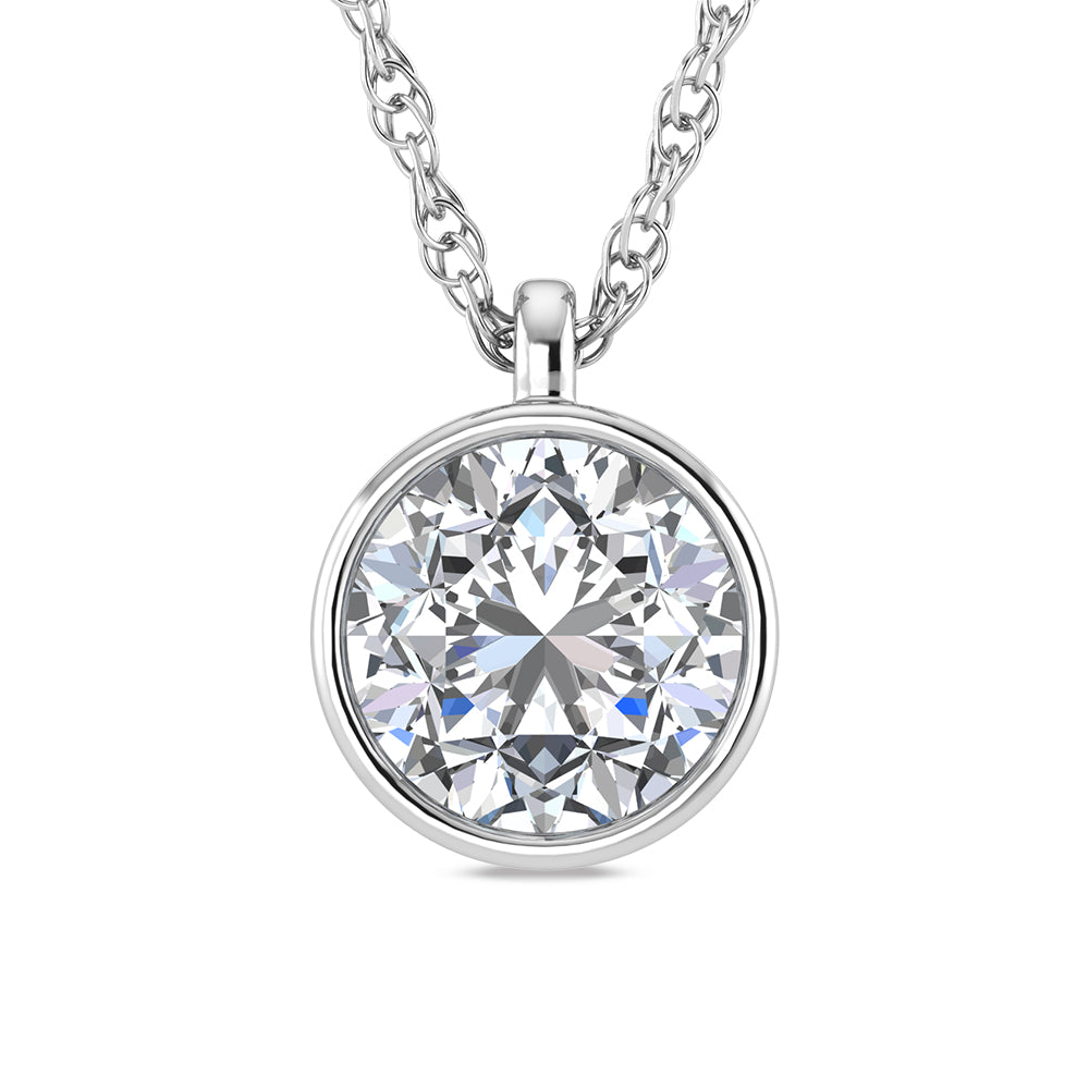 14K White Gold Lab Grown Bezel Set Lab Grown Diamond 2 ct.tw. Solitaire Pendant