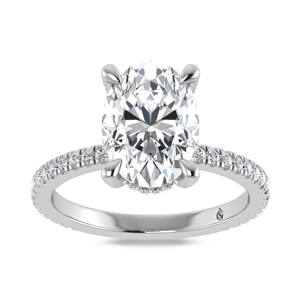 14K White Gold Lab Grown Diamond 3 3/8 Ct.Tw. Oval Shape Engagement Ring (IGI Certified Center 3ct)