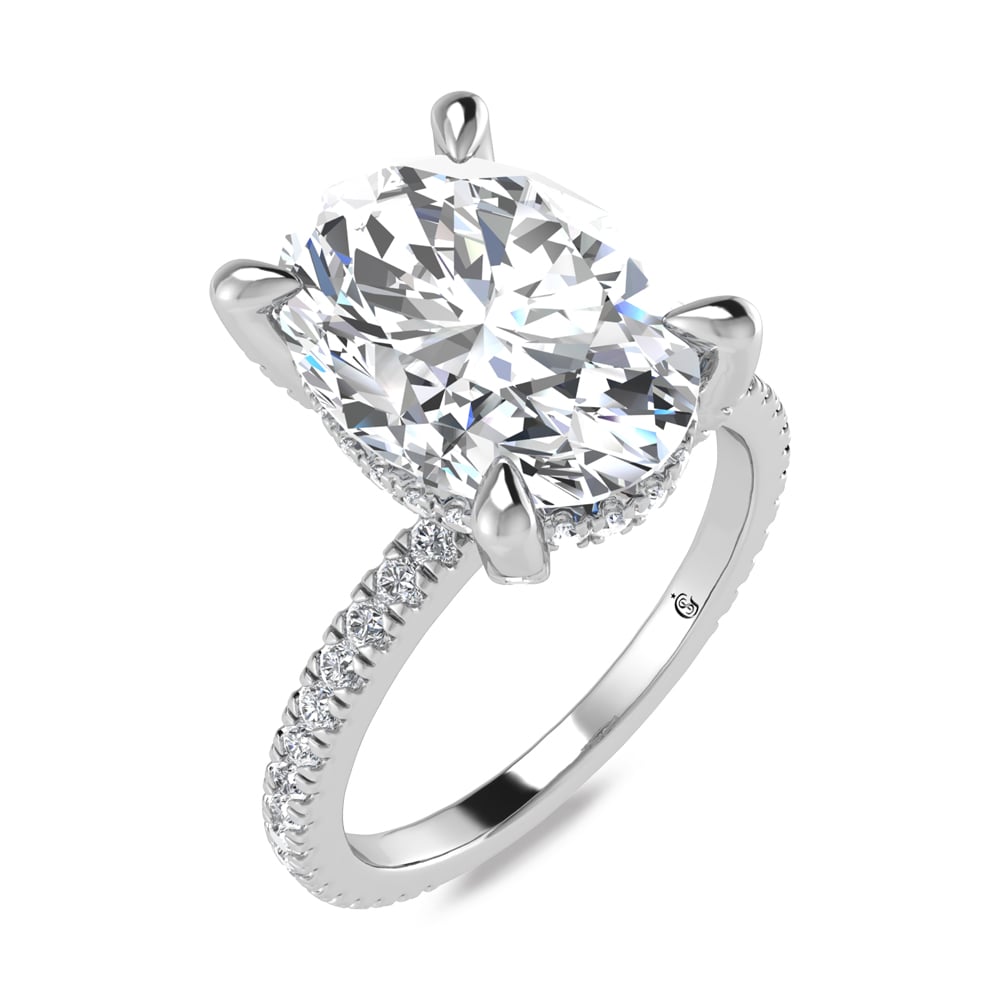 14K White Gold Lab Grown Diamond 3 3/8 Ct.Tw. Oval Shape Engagement Ring (IGI Certified Center 3ct)