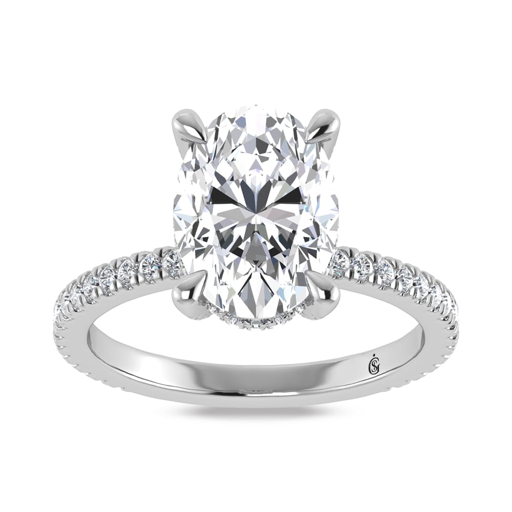 14K White Gold Lab Grown Diamond 4 3/8 Ct.Tw. Oval Shape Engagement Ring (IGI Certified Center 4ct)