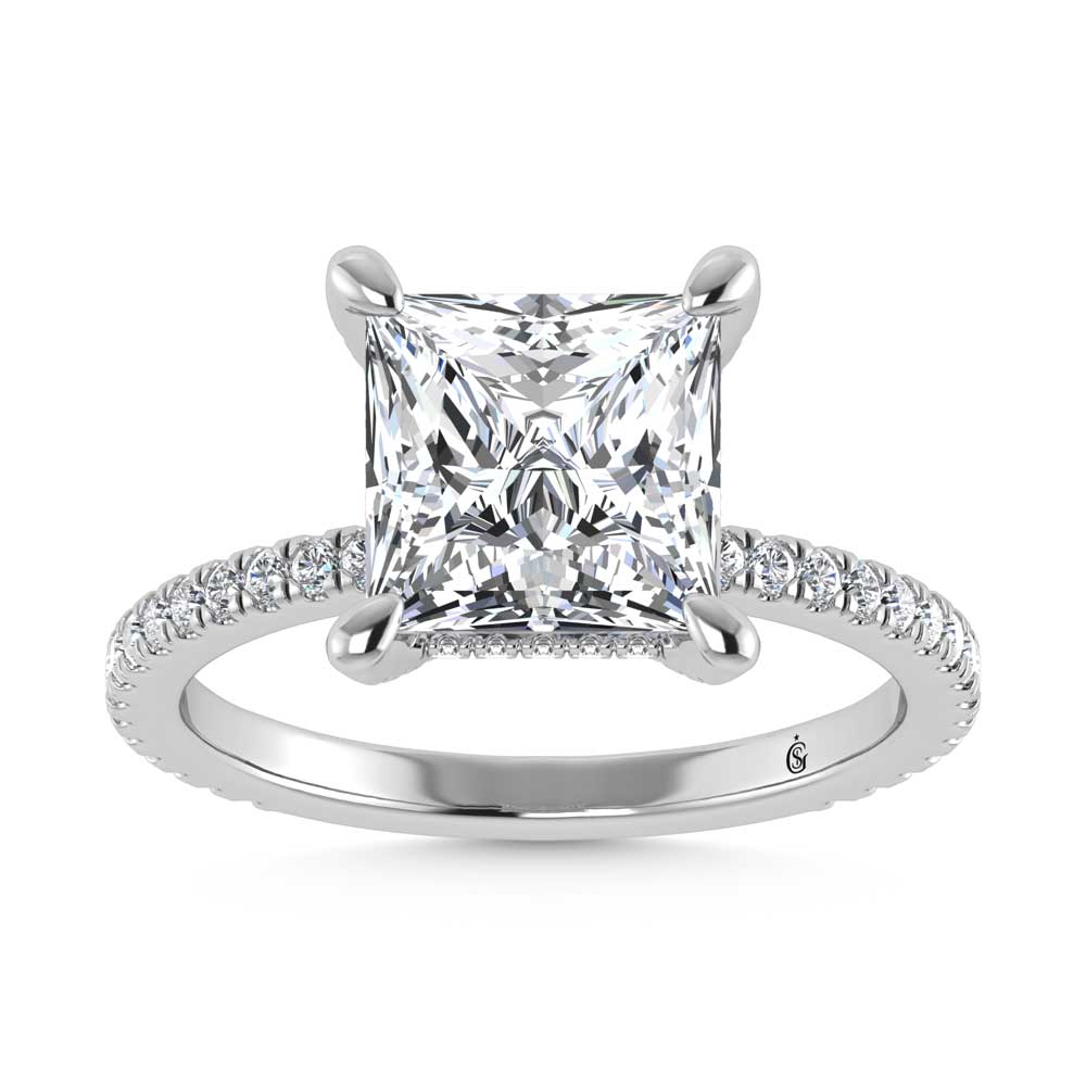 14K White Gold Lab Grown Diamond 3 3/8 Ct.Tw. Princess Shape Engagement Ring (IGI Certified Center 3ct)