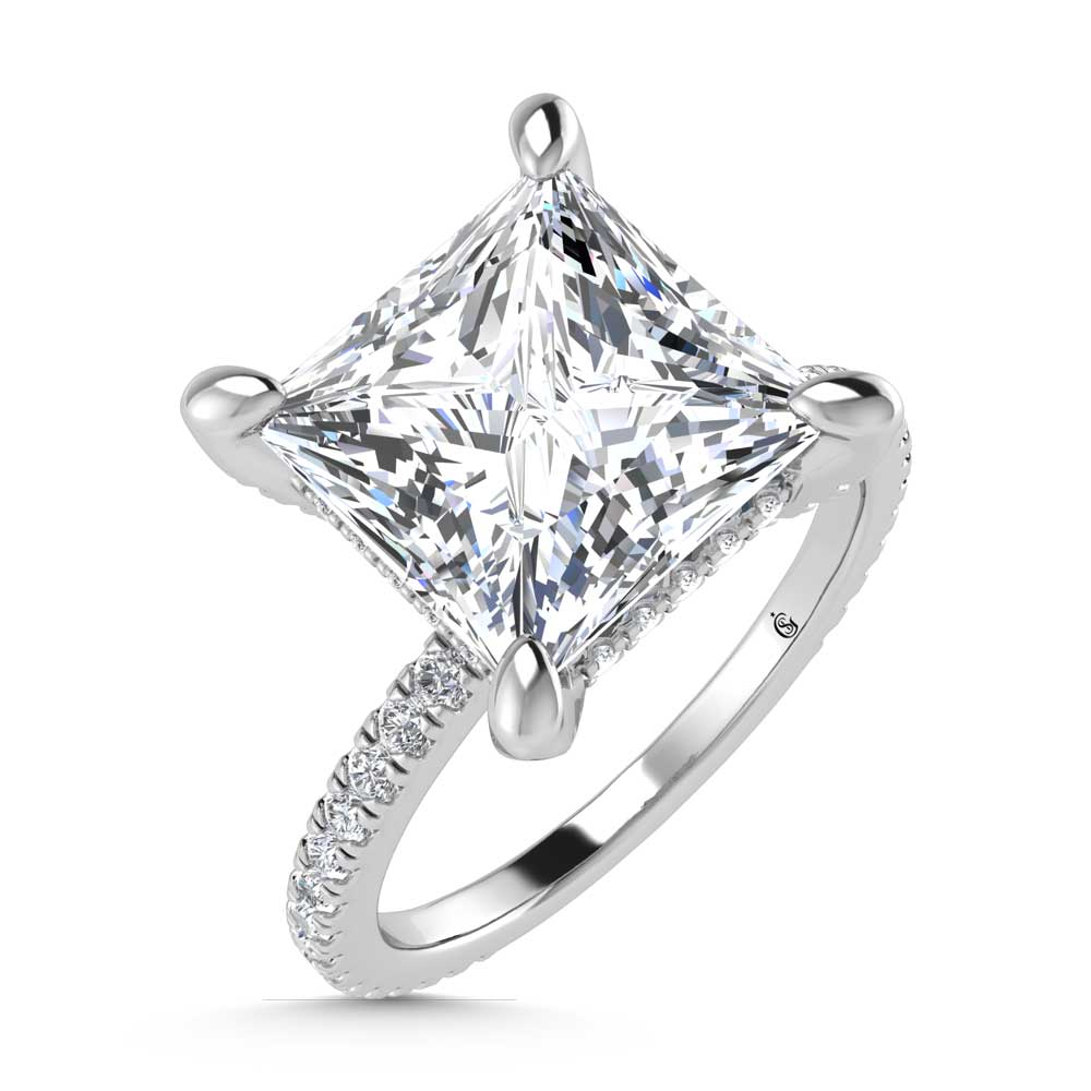 14K White Gold Lab Grown Diamond 3 3/8 Ct.Tw. Princess Shape Engagement Ring (IGI Certified Center 3ct)