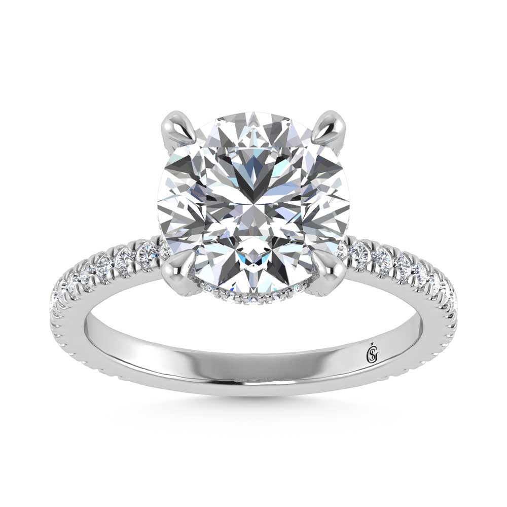 14K White Gold Lab Grown Diamond 3 3/8 Ct.Tw. Round Shape Engagement Ring (IGI Certified Center 3ct)