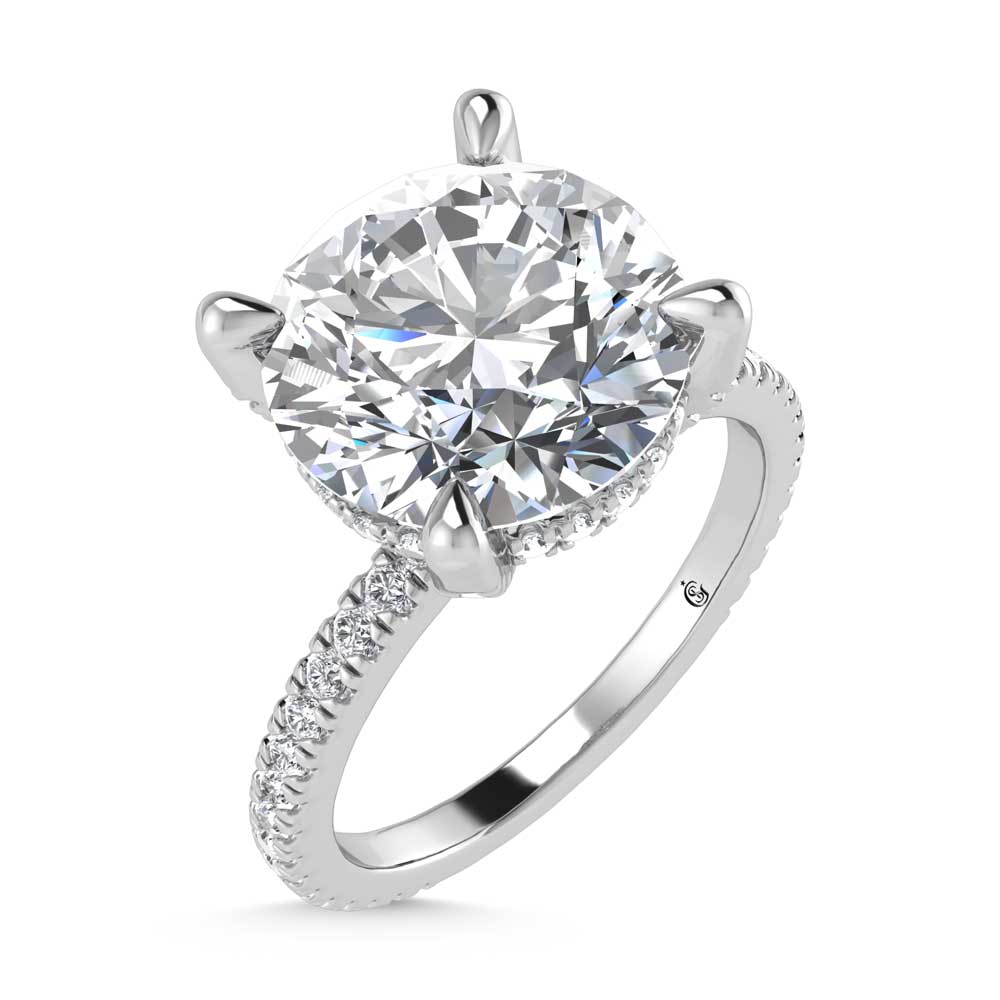 14K White Gold Lab Grown Diamond 3 3/8 Ct.Tw. Round Shape Engagement Ring (IGI Certified Center 3ct)