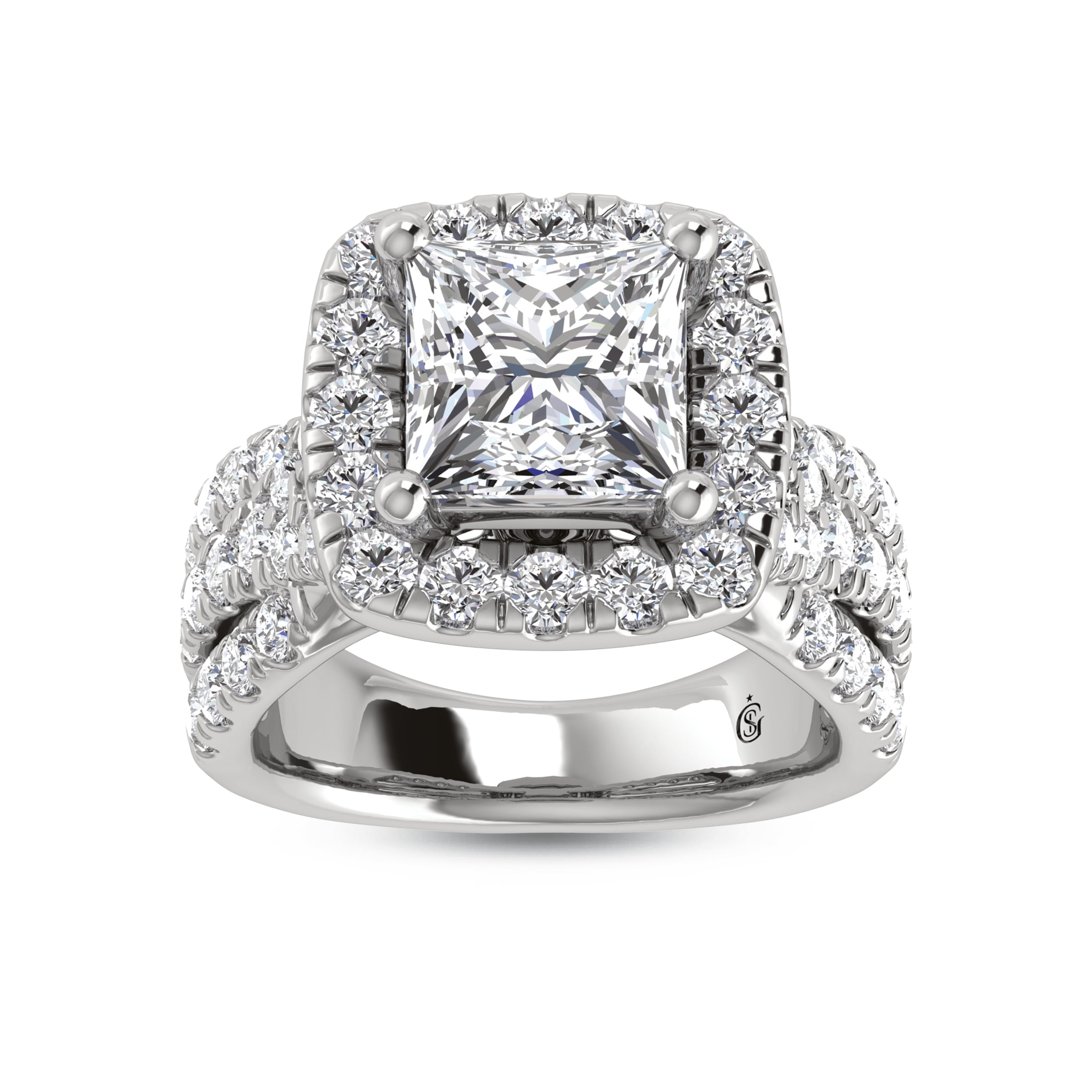 14K White Gold Lab Grown Diamond 4 7/8 Ct.Tw. Princess Shape Engagement Ring (IGI Certified Center 3ct)