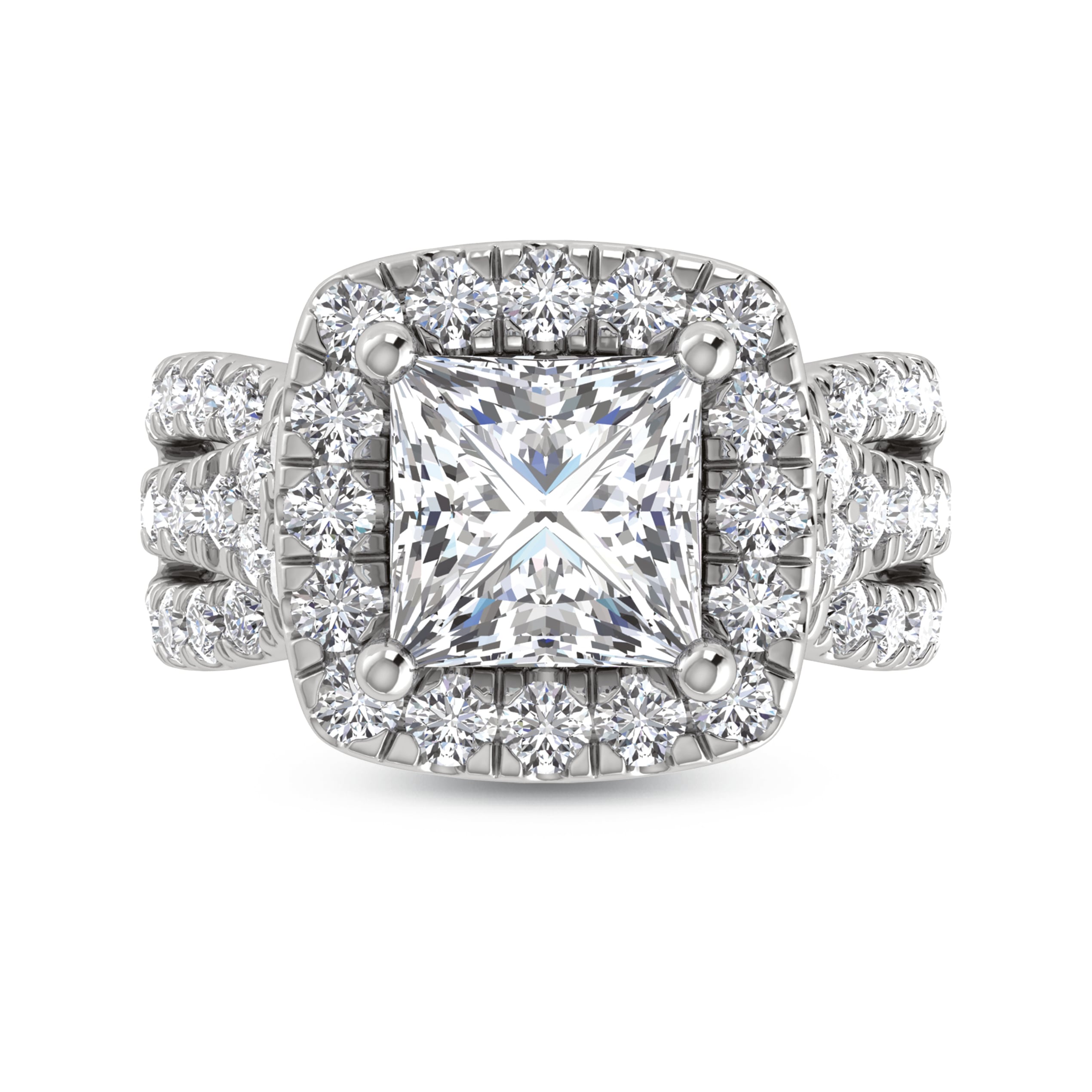 14K White Gold Lab Grown Diamond 4 7/8 Ct.Tw. Princess Shape Engagement Ring (IGI Certified Center 3ct)