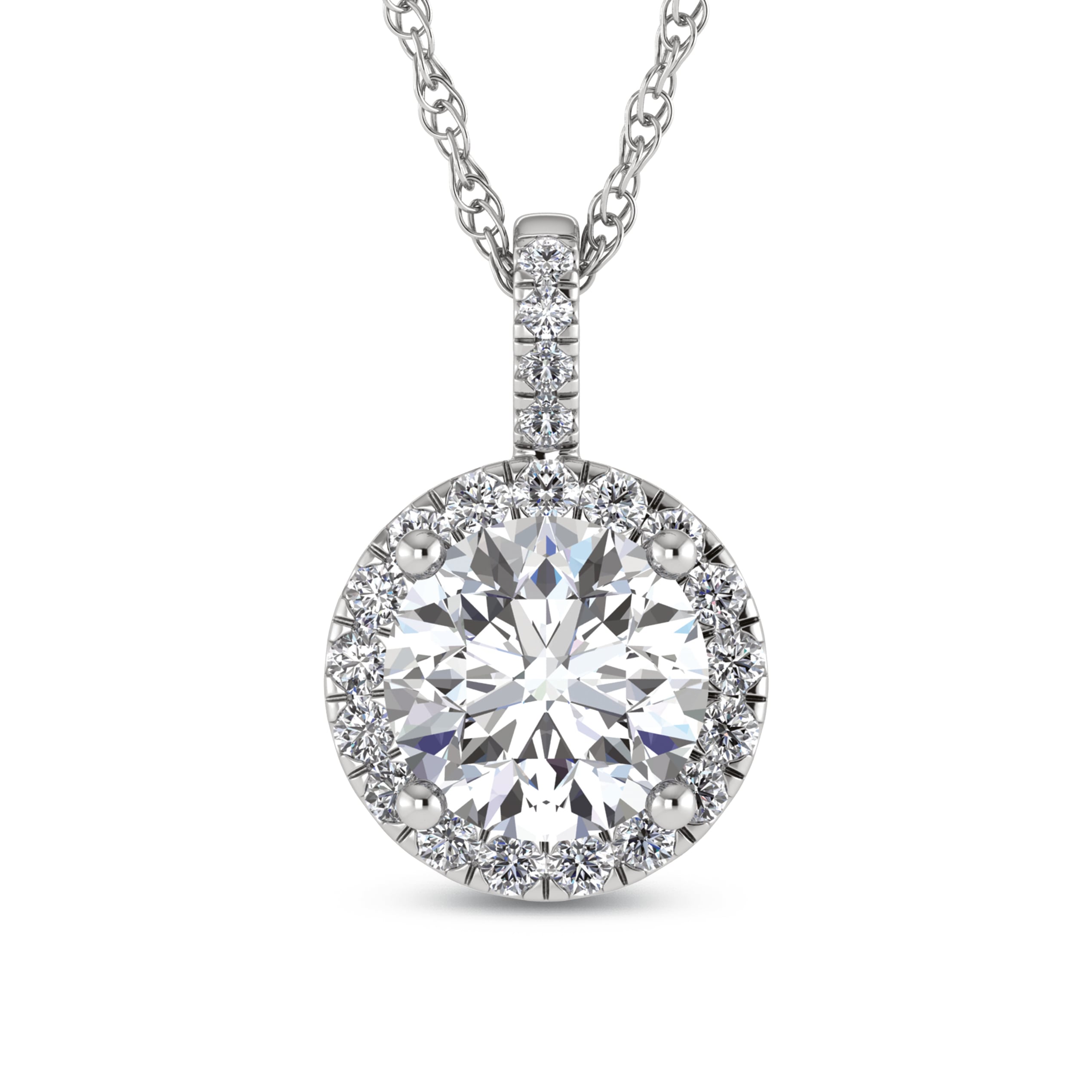 14K White Gold Lab Grown Diamond 2 1/2 Ct.Tw. Fashion Pendant (Round Center 2 ct)