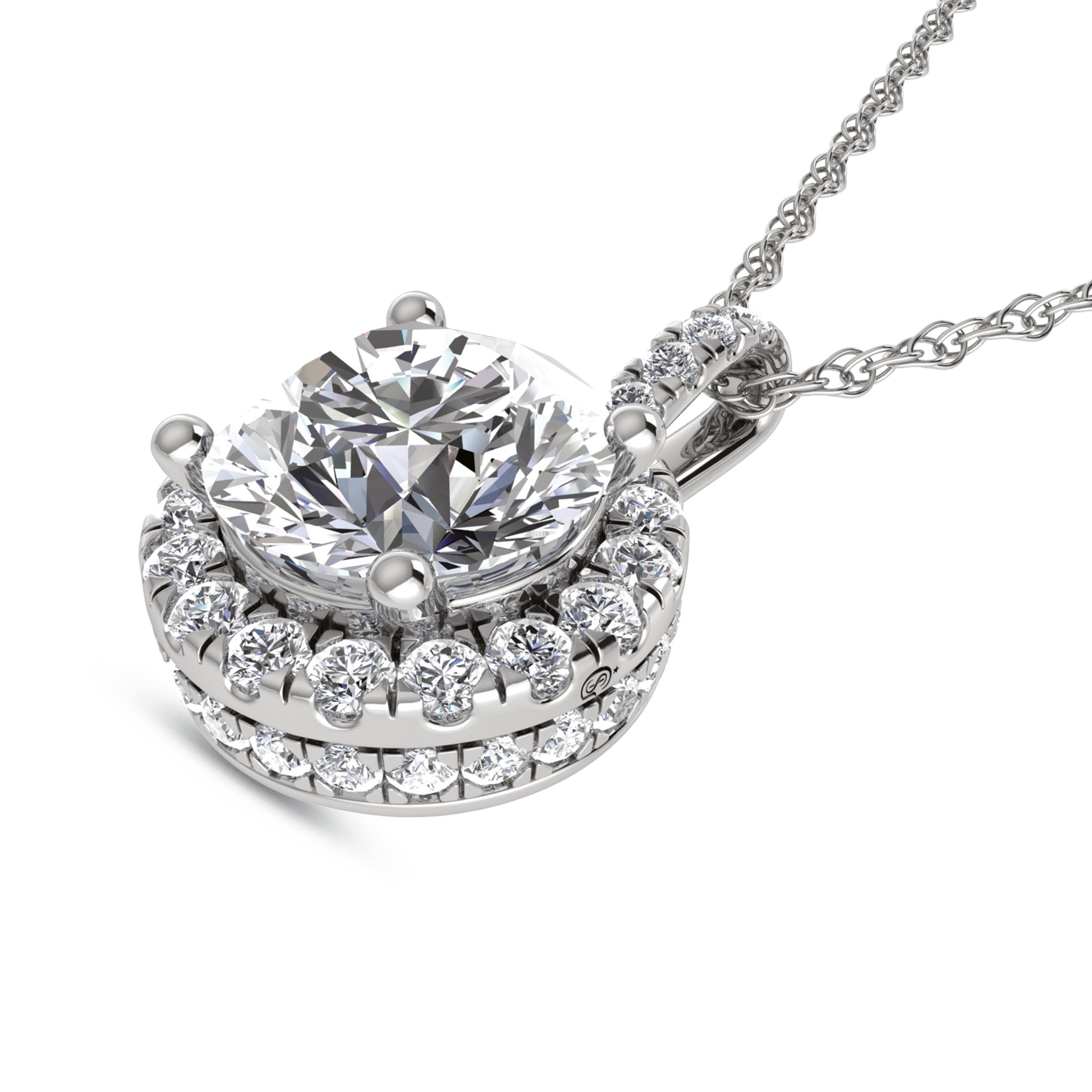 14K White Gold Lab Grown Diamond 2 1/2 Ct.Tw. Fashion Pendant (Round Center 2 ct)