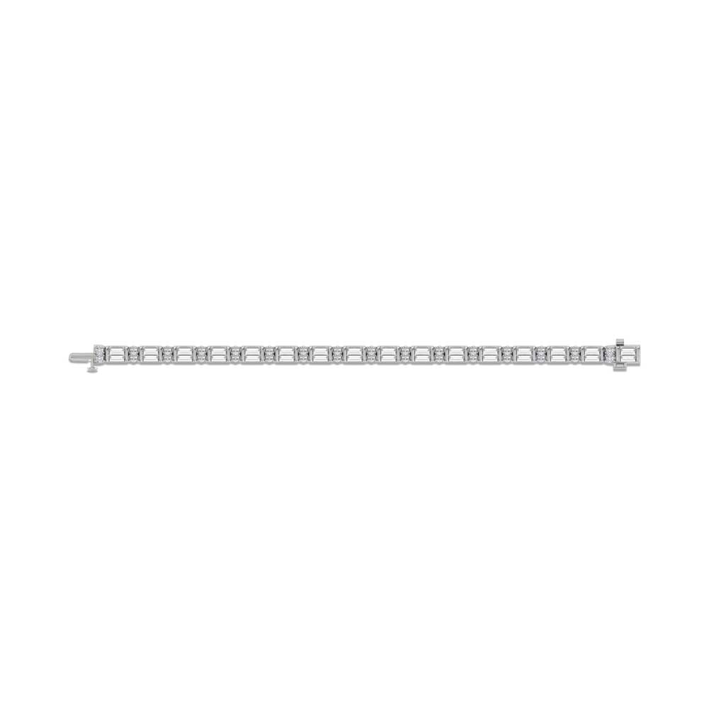 14K White Gold Round & Baguette Lab Grown Diamond 10 Ct.Tw. Tennis Bracelet