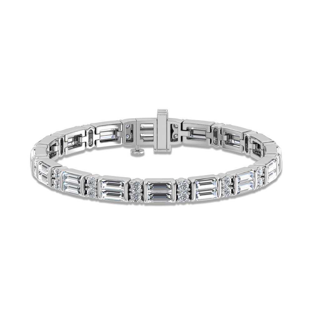14K White Gold Round & Baguette Lab Grown Diamond 10 Ct.Tw. Tennis Bracelet