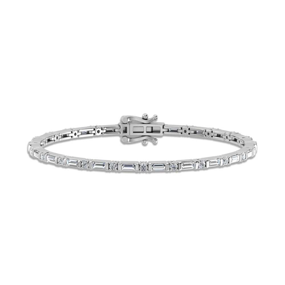 14K White Gold Round & Baguette Lab Grown Diamond 3 Ct.Tw. Tennis Bracelet