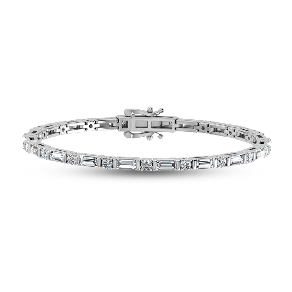 14K White Gold Round & Baguette Lab Grown Diamond 5 Ct.Tw. Tennis Bracelet