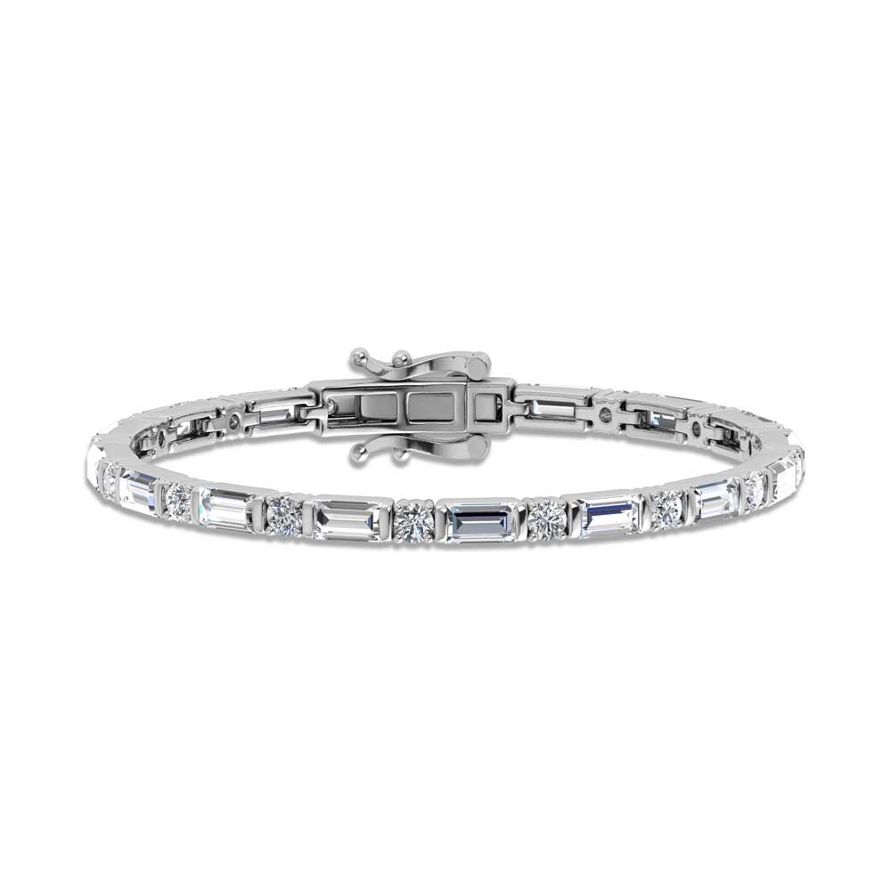 14K White Gold Round & Baguette Lab Grown Diamond 7 Ct.Tw. Tennis Bracelet