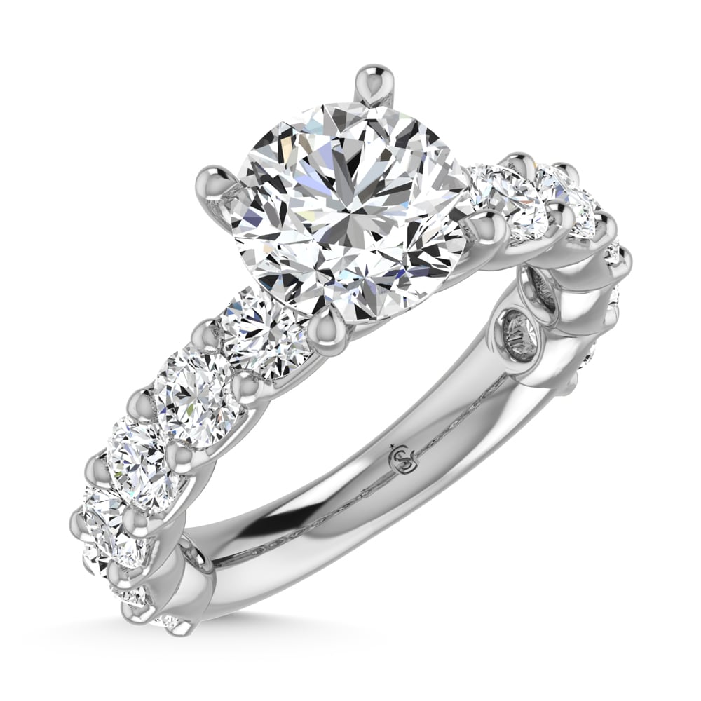 14K White Gold Lab Grown Diamond  5 3/8 Ct.Tw. Round Shape Three Forth Engagement Ring (IGI Certified Center 3CT)